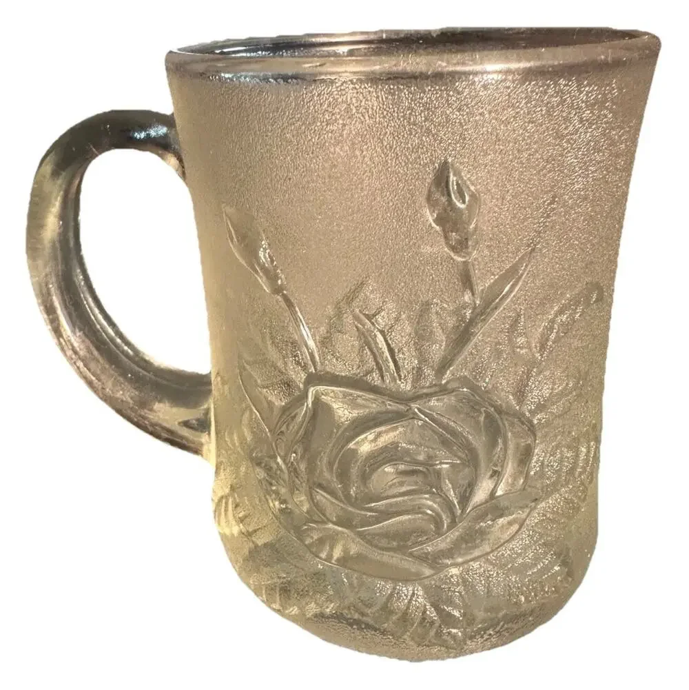 Vintage Frosted Glass Embossed Flower Mug Retro Floral Barware